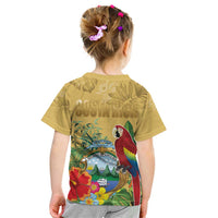 Costa Rica Independence Day Kid T Shirt Scarlet Macaw Parrot Tropical Flowers - Wonder Print Shop