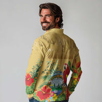 Costa Rica Independence Day Long Sleeve Polo Shirt Scarlet Macaw Parrot Tropical Flowers - Wonder Print Shop