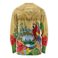 Costa Rica Independence Day Long Sleeve Shirt Scarlet Macaw Parrot Tropical Flowers - Wonder Print Shop