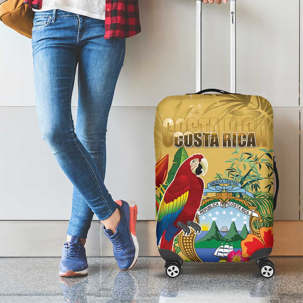 Costa Rica Independence Day Luggage Cover Scarlet Macaw Parrot Tropical Flowers - Wonder Print Shop