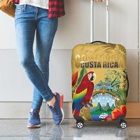 Costa Rica Independence Day Luggage Cover Scarlet Macaw Parrot Tropical Flowers - Wonder Print Shop