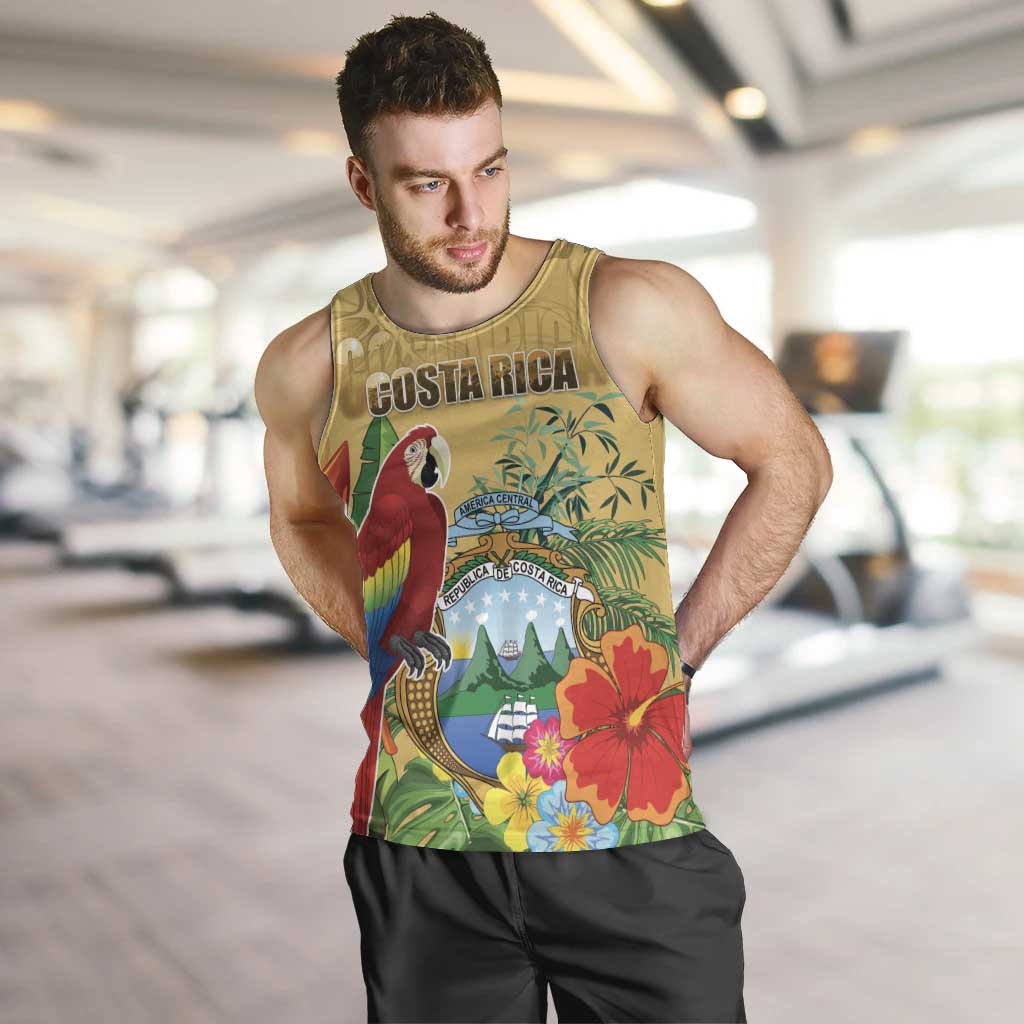 Costa Rica Independence Day Men Tank Top Scarlet Macaw Parrot Tropical Flowers - Wonder Print Shop