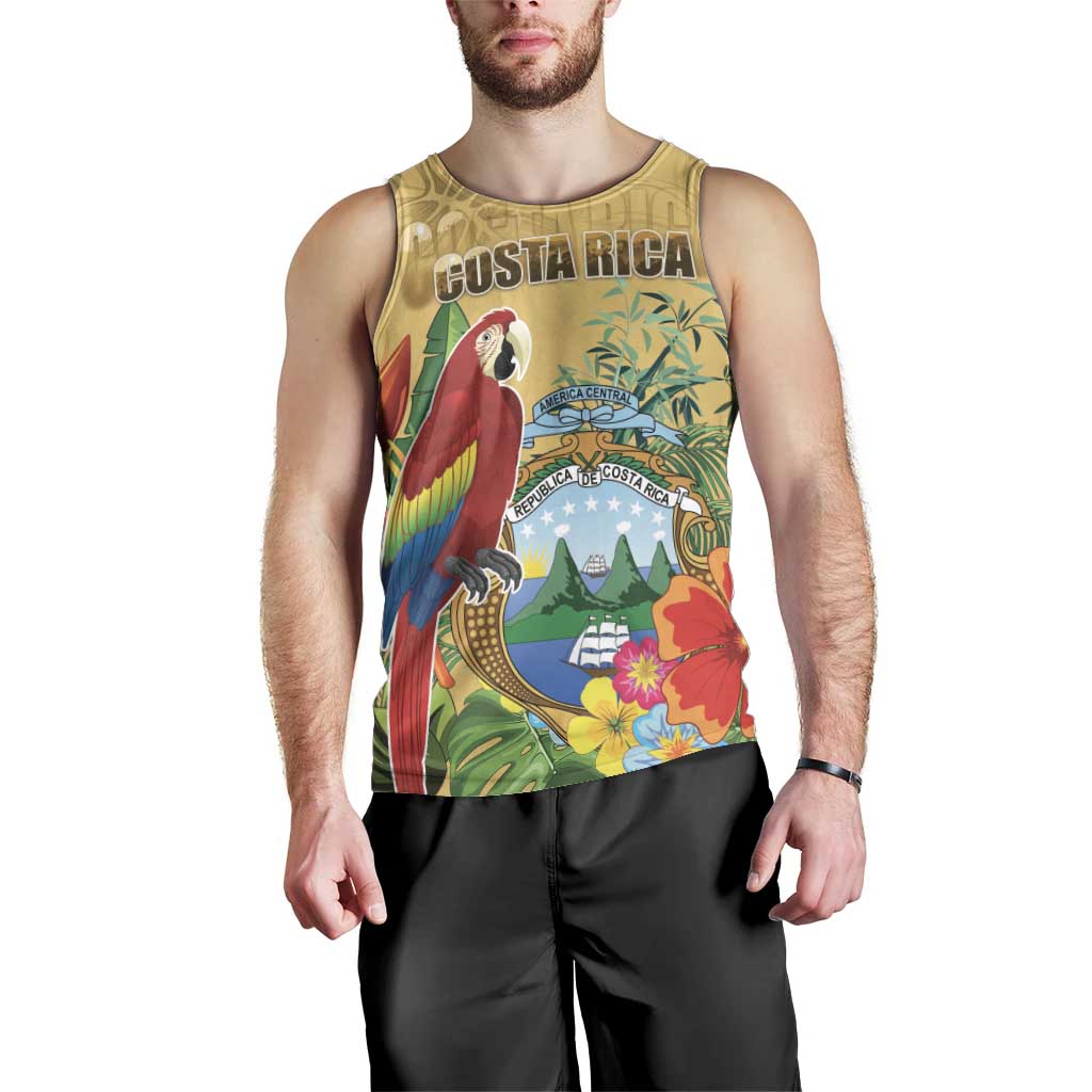 Costa Rica Independence Day Men Tank Top Scarlet Macaw Parrot Tropical Flowers - Wonder Print Shop