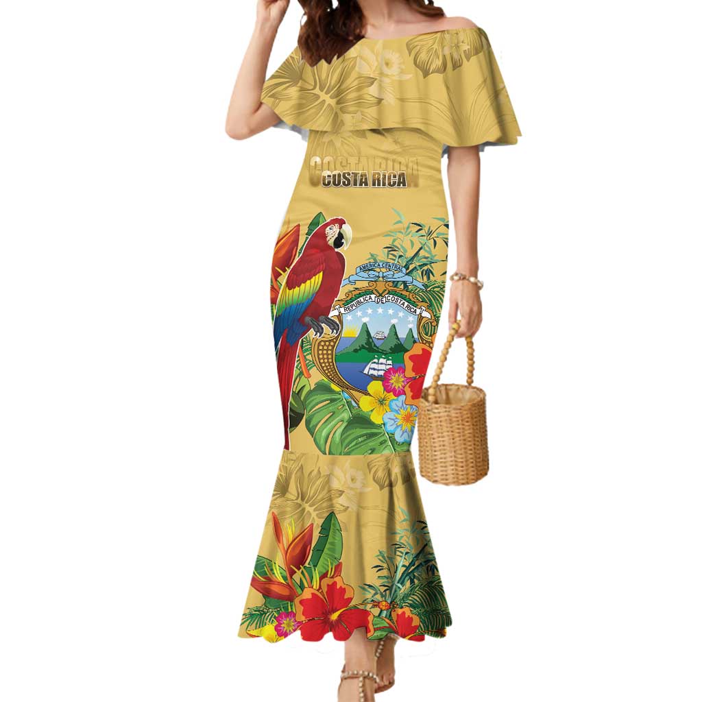 Costa Rica Independence Day Mermaid Dress Scarlet Macaw Parrot Tropical Flowers - Wonder Print Shop
