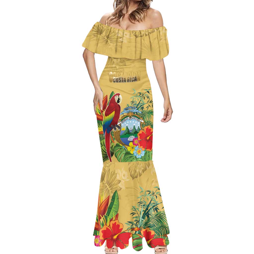 Costa Rica Independence Day Mermaid Dress Scarlet Macaw Parrot Tropical Flowers - Wonder Print Shop