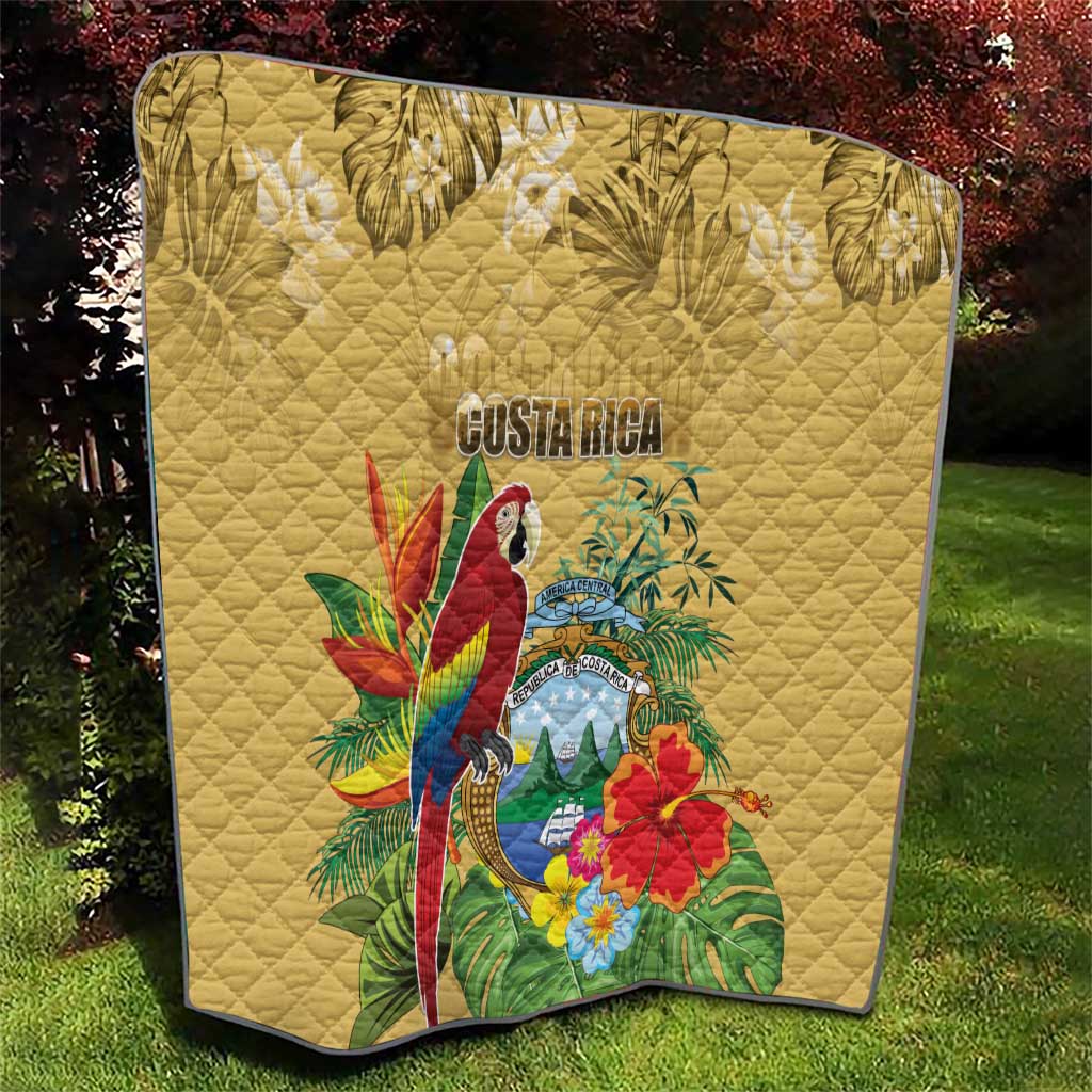 Costa Rica Independence Day Quilt Scarlet Macaw Parrot Tropical Flowers - Wonder Print Shop