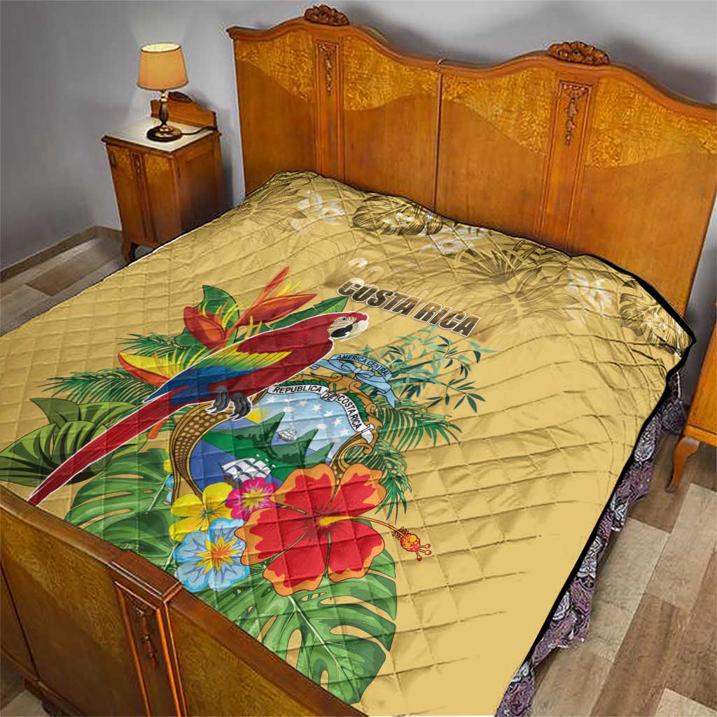 Costa Rica Independence Day Quilt Scarlet Macaw Parrot Tropical Flowers - Wonder Print Shop