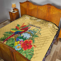 Costa Rica Independence Day Quilt Scarlet Macaw Parrot Tropical Flowers - Wonder Print Shop