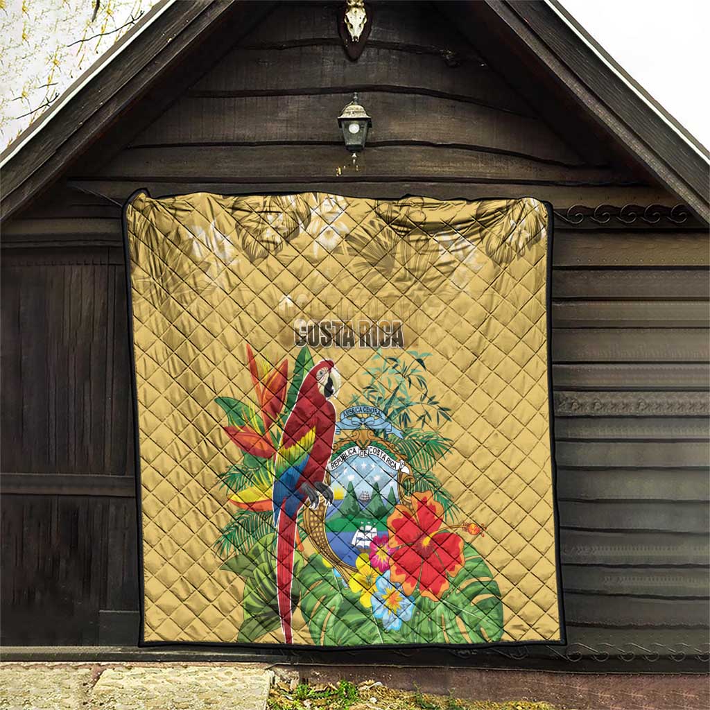 Costa Rica Independence Day Quilt Scarlet Macaw Parrot Tropical Flowers - Wonder Print Shop