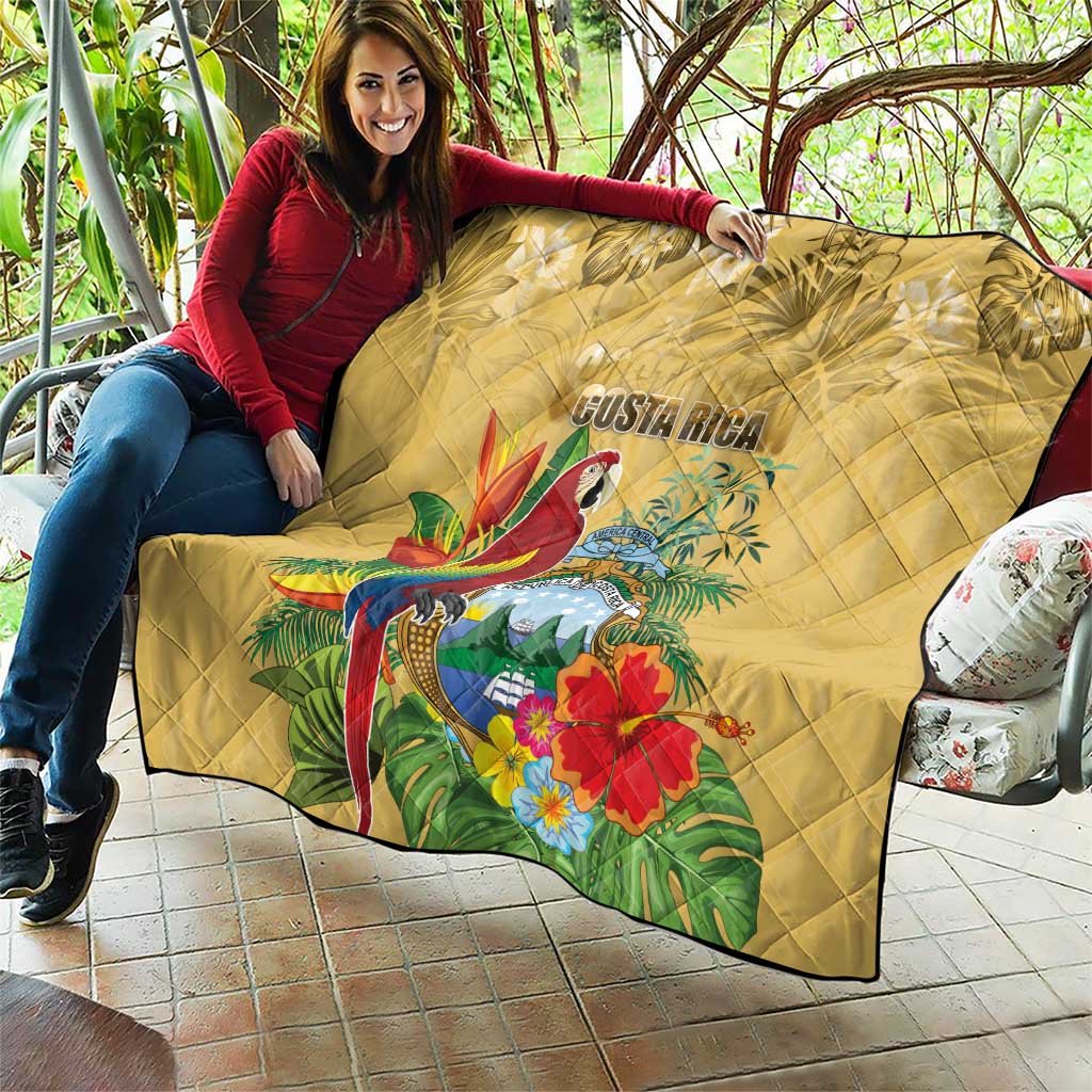 Costa Rica Independence Day Quilt Scarlet Macaw Parrot Tropical Flowers - Wonder Print Shop