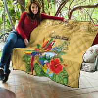 Costa Rica Independence Day Quilt Scarlet Macaw Parrot Tropical Flowers - Wonder Print Shop
