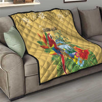 Costa Rica Independence Day Quilt Scarlet Macaw Parrot Tropical Flowers - Wonder Print Shop