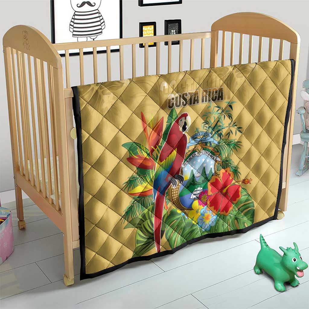 Costa Rica Independence Day Quilt Scarlet Macaw Parrot Tropical Flowers - Wonder Print Shop