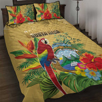 Costa Rica Independence Day Quilt Bed Set Scarlet Macaw Parrot Tropical Flowers - Wonder Print Shop