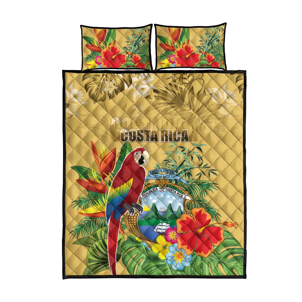 Costa Rica Independence Day Quilt Bed Set Scarlet Macaw Parrot Tropical Flowers - Wonder Print Shop
