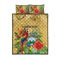 Costa Rica Independence Day Quilt Bed Set Scarlet Macaw Parrot Tropical Flowers - Wonder Print Shop