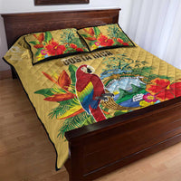 Costa Rica Independence Day Quilt Bed Set Scarlet Macaw Parrot Tropical Flowers - Wonder Print Shop