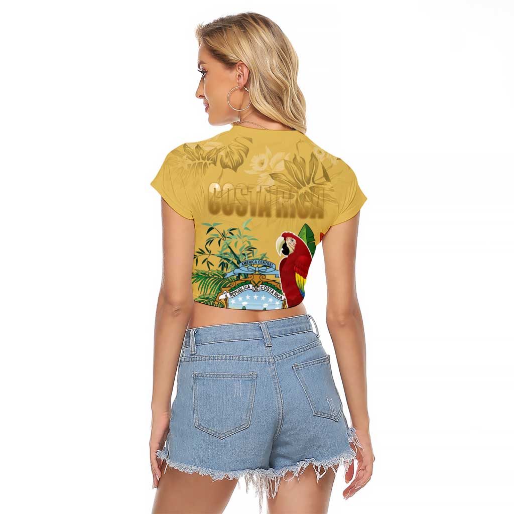 Costa Rica Independence Day Raglan Cropped T Shirt Scarlet Macaw Parrot Tropical Flowers - Wonder Print Shop