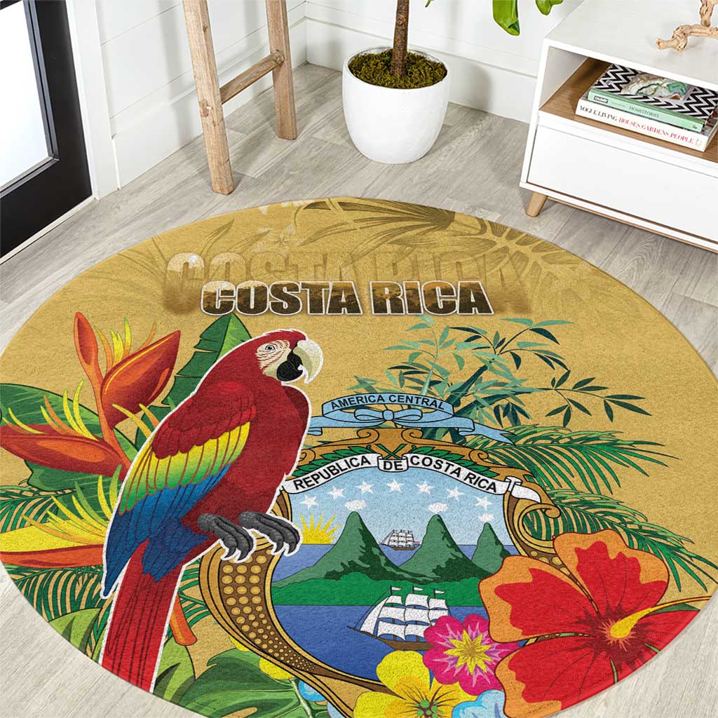 Costa Rica Independence Day Round Carpet Scarlet Macaw Parrot Tropical Flowers - Wonder Print Shop