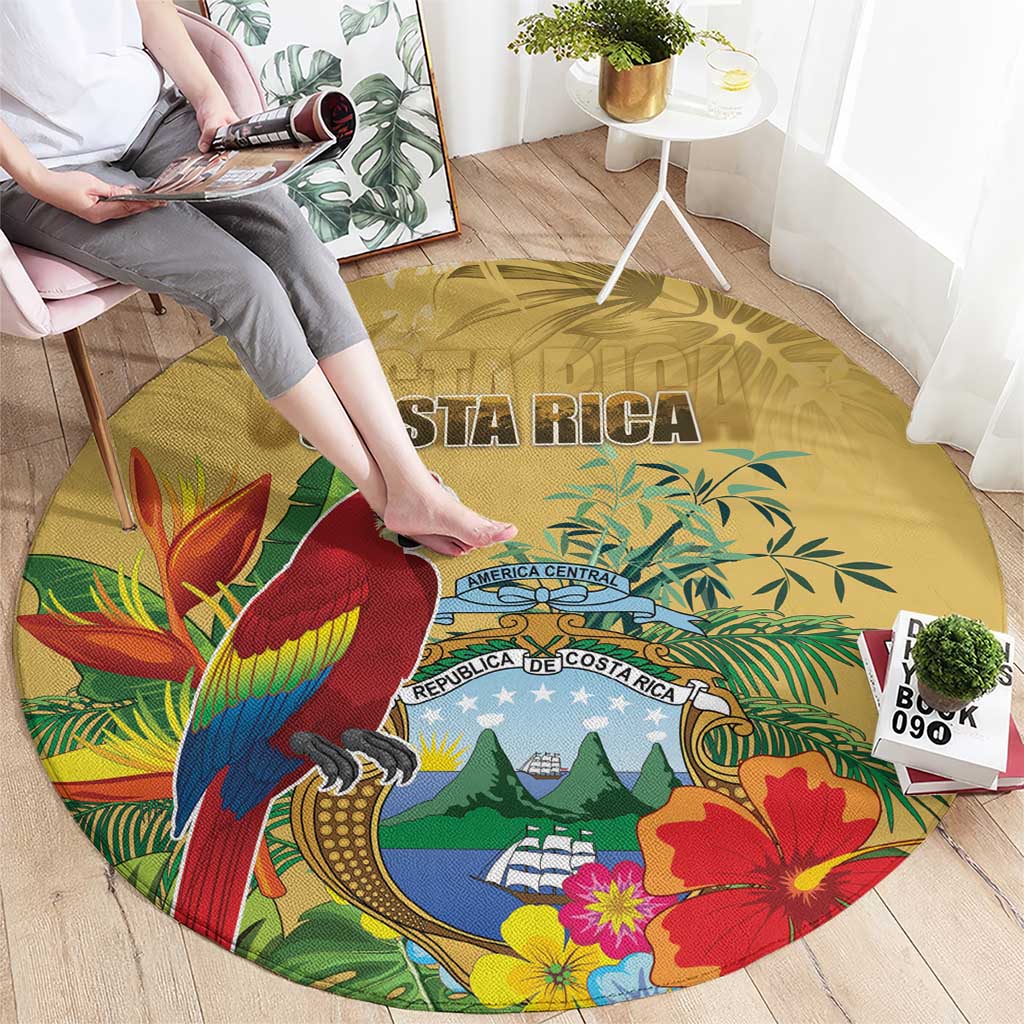 Costa Rica Independence Day Round Carpet Scarlet Macaw Parrot Tropical Flowers - Wonder Print Shop