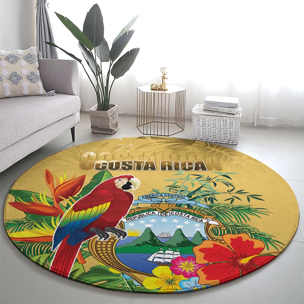 Costa Rica Independence Day Round Carpet Scarlet Macaw Parrot Tropical Flowers - Wonder Print Shop