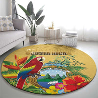 Costa Rica Independence Day Round Carpet Scarlet Macaw Parrot Tropical Flowers - Wonder Print Shop