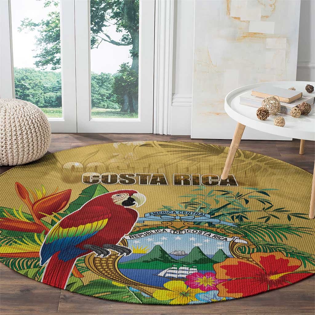 Costa Rica Independence Day Round Carpet Scarlet Macaw Parrot Tropical Flowers - Wonder Print Shop
