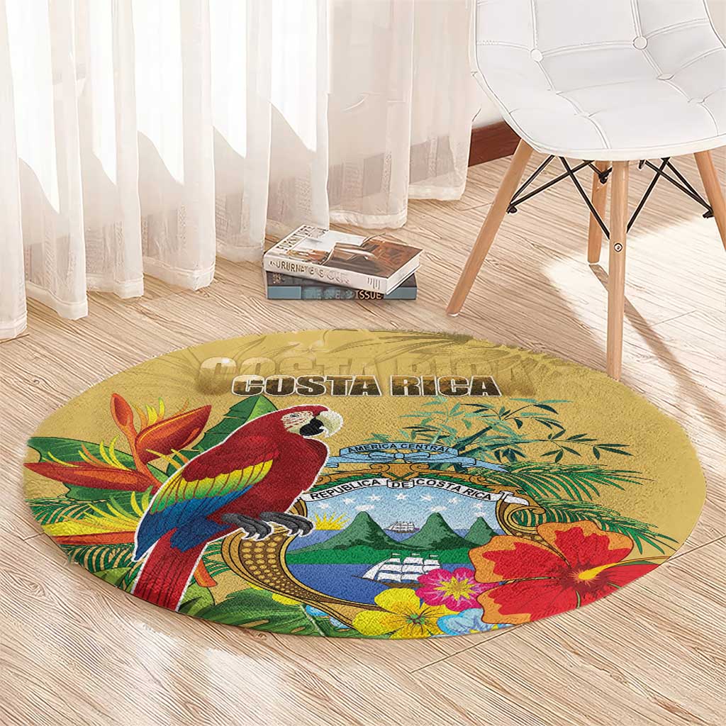 Costa Rica Independence Day Round Carpet Scarlet Macaw Parrot Tropical Flowers - Wonder Print Shop