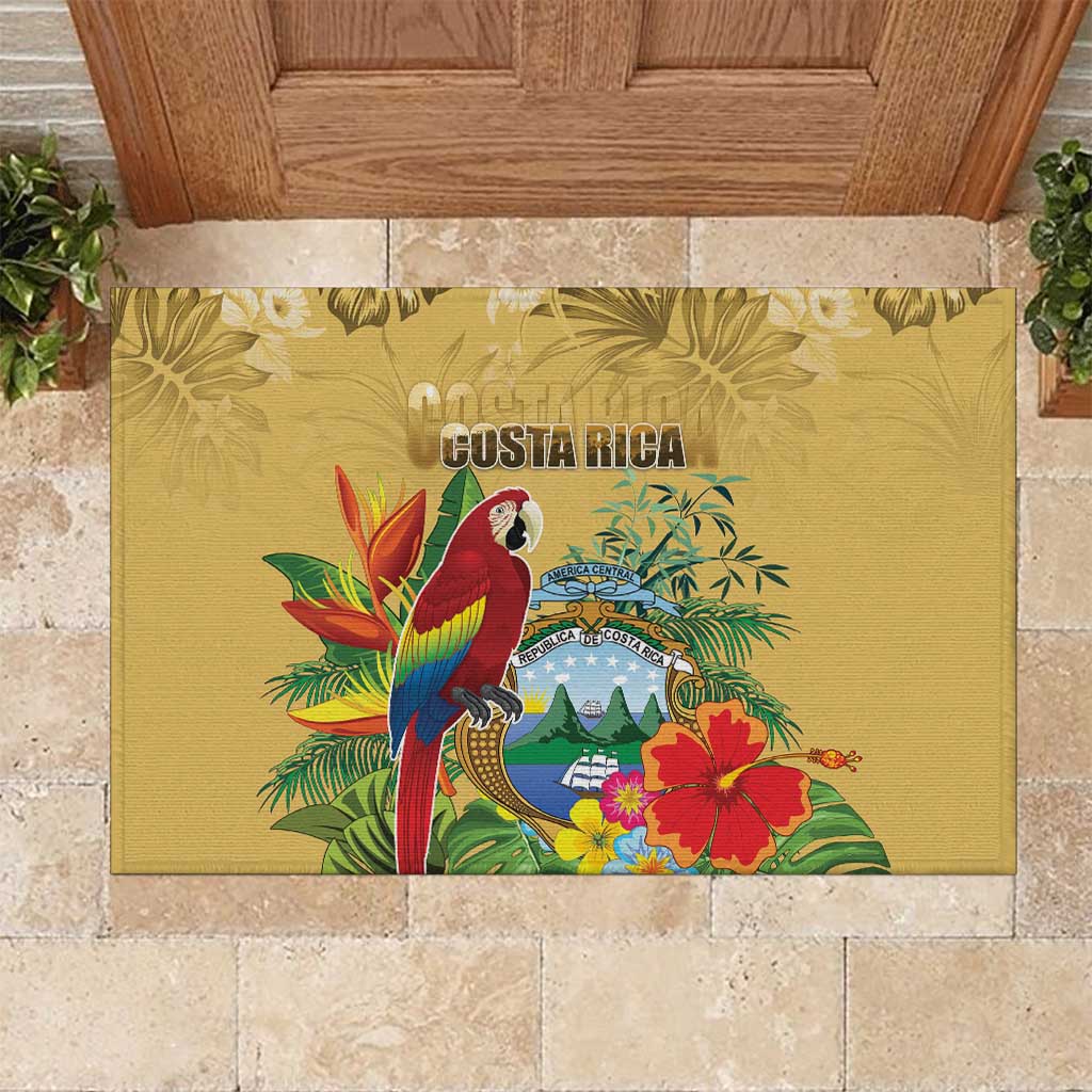 Costa Rica Independence Day Rubber Doormat Scarlet Macaw Parrot Tropical Flowers - Wonder Print Shop