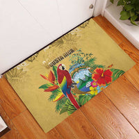 Costa Rica Independence Day Rubber Doormat Scarlet Macaw Parrot Tropical Flowers - Wonder Print Shop