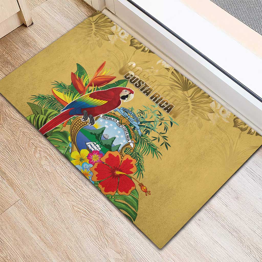 Costa Rica Independence Day Rubber Doormat Scarlet Macaw Parrot Tropical Flowers - Wonder Print Shop