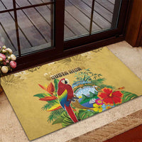 Costa Rica Independence Day Rubber Doormat Scarlet Macaw Parrot Tropical Flowers - Wonder Print Shop