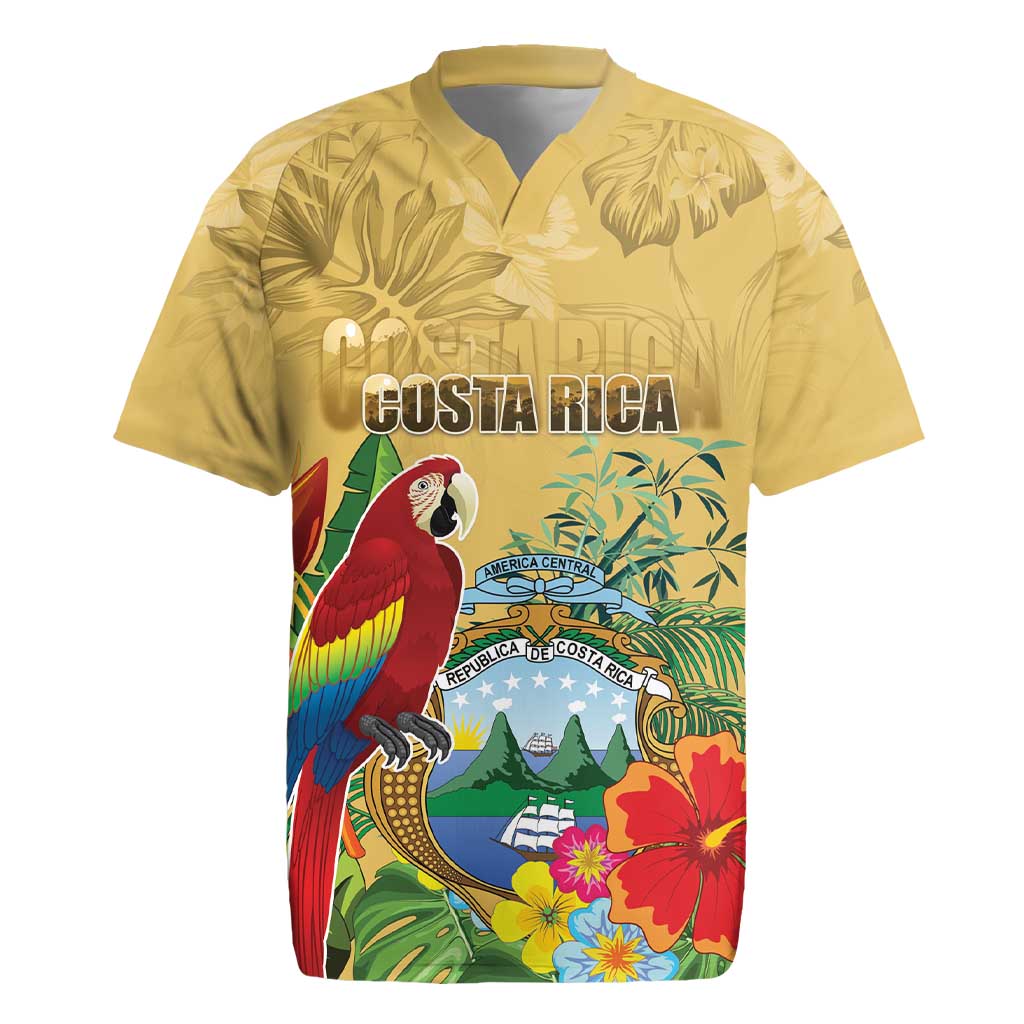 Costa Rica Independence Day Rugby Jersey Scarlet Macaw Parrot Tropical Flowers - Wonder Print Shop