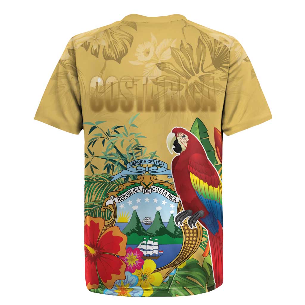 Costa Rica Independence Day Rugby Jersey Scarlet Macaw Parrot Tropical Flowers - Wonder Print Shop