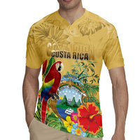 Costa Rica Independence Day Rugby Jersey Scarlet Macaw Parrot Tropical Flowers - Wonder Print Shop