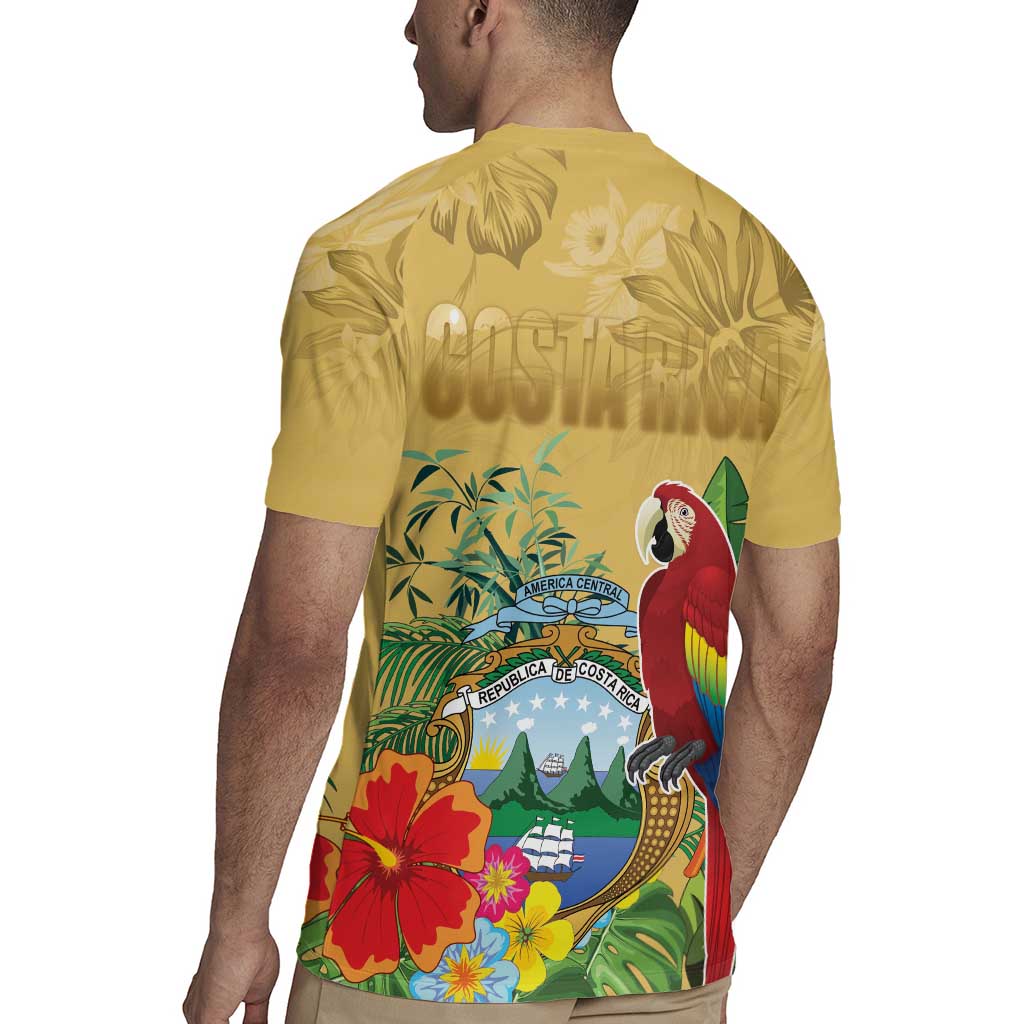 Costa Rica Independence Day Rugby Jersey Scarlet Macaw Parrot Tropical Flowers - Wonder Print Shop
