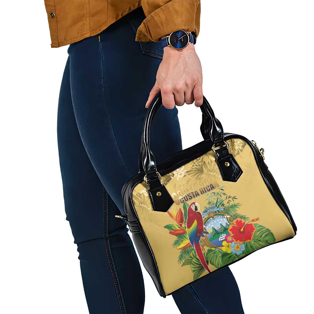 Costa Rica Independence Day Shoulder Handbag Scarlet Macaw Parrot Tropical Flowers - Wonder Print Shop