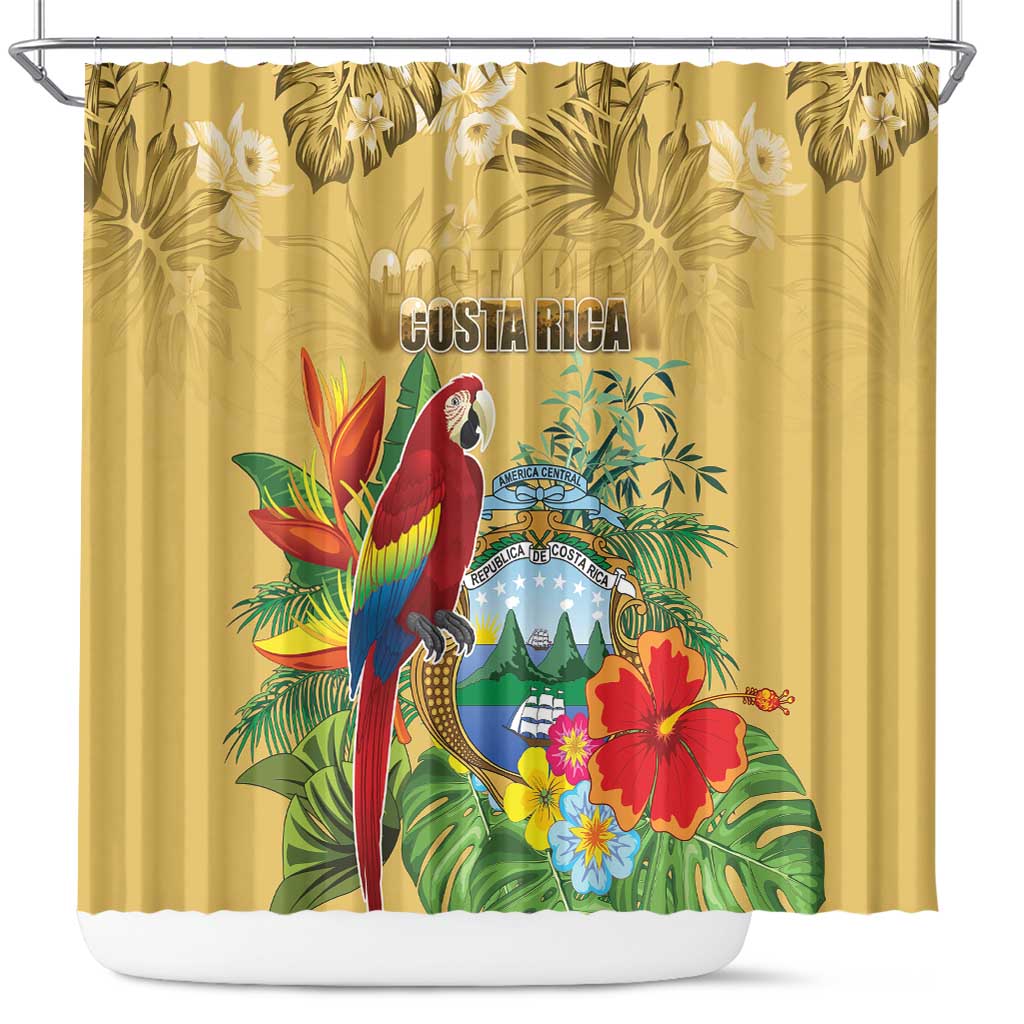 Costa Rica Independence Day Shower Curtain Scarlet Macaw Parrot Tropical Flowers - Wonder Print Shop