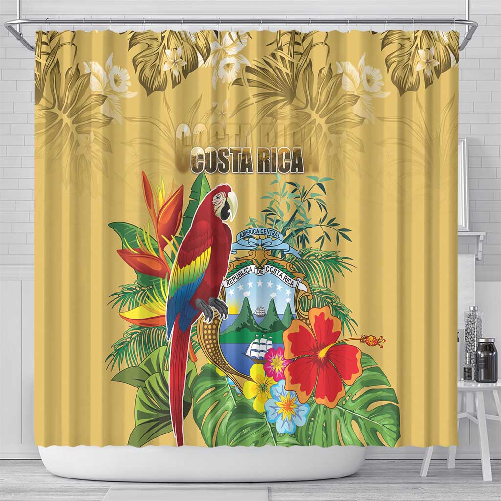 Costa Rica Independence Day Shower Curtain Scarlet Macaw Parrot Tropical Flowers - Wonder Print Shop