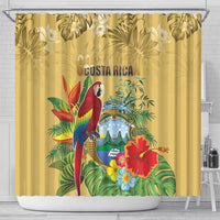 Costa Rica Independence Day Shower Curtain Scarlet Macaw Parrot Tropical Flowers - Wonder Print Shop