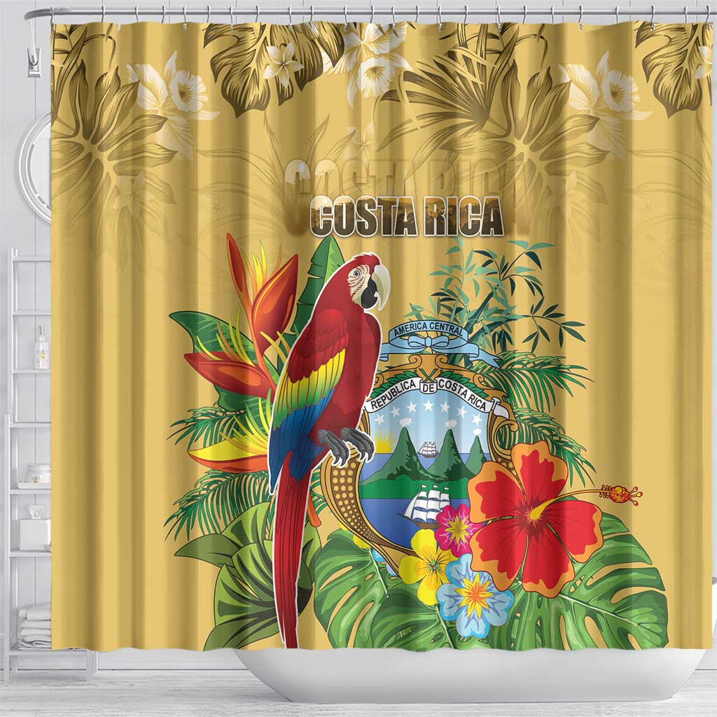 Costa Rica Independence Day Shower Curtain Scarlet Macaw Parrot Tropical Flowers - Wonder Print Shop