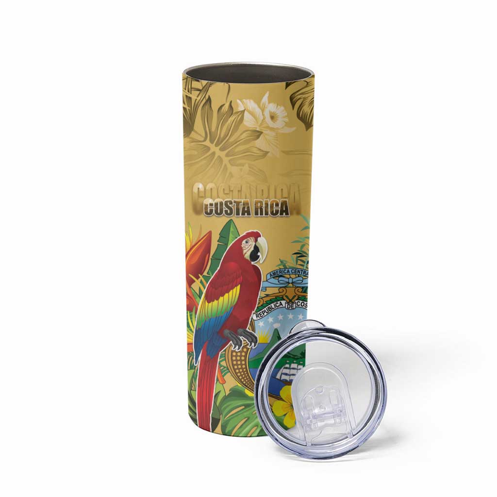 Costa Rica Independence Day Skinny Tumbler Scarlet Macaw Parrot Tropical Flowers - Wonder Print Shop