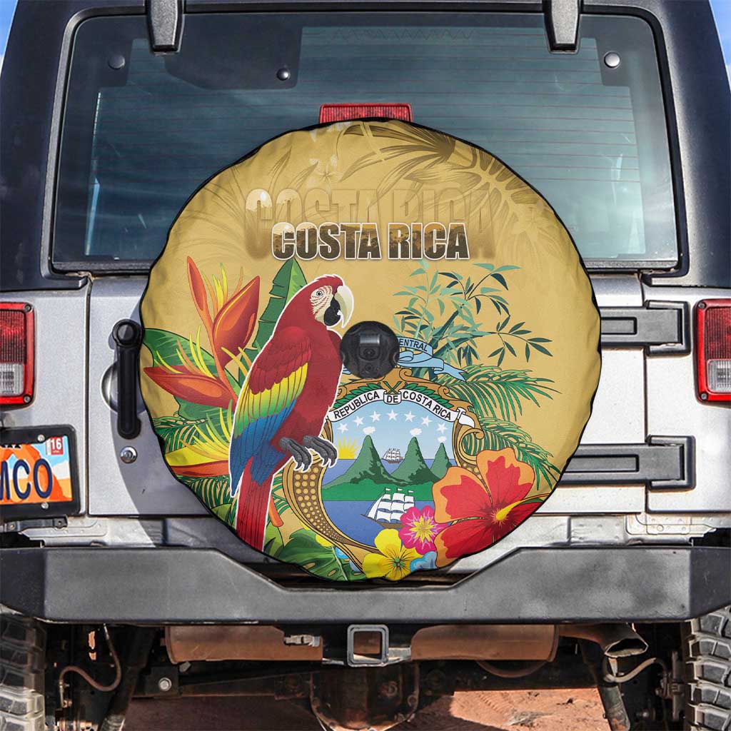 Costa Rica Independence Day Spare Tire Cover Scarlet Macaw Parrot Tropical Flowers - Wonder Print Shop