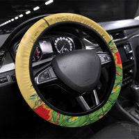 Costa Rica Independence Day Steering Wheel Cover Scarlet Macaw Parrot Tropical Flowers - Wonder Print Shop