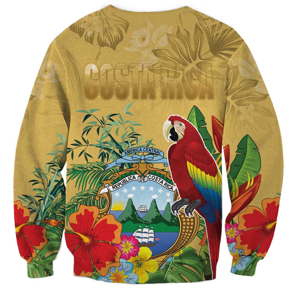 Costa Rica Independence Day Sweatshirt Scarlet Macaw Parrot Tropical Flowers - Wonder Print Shop