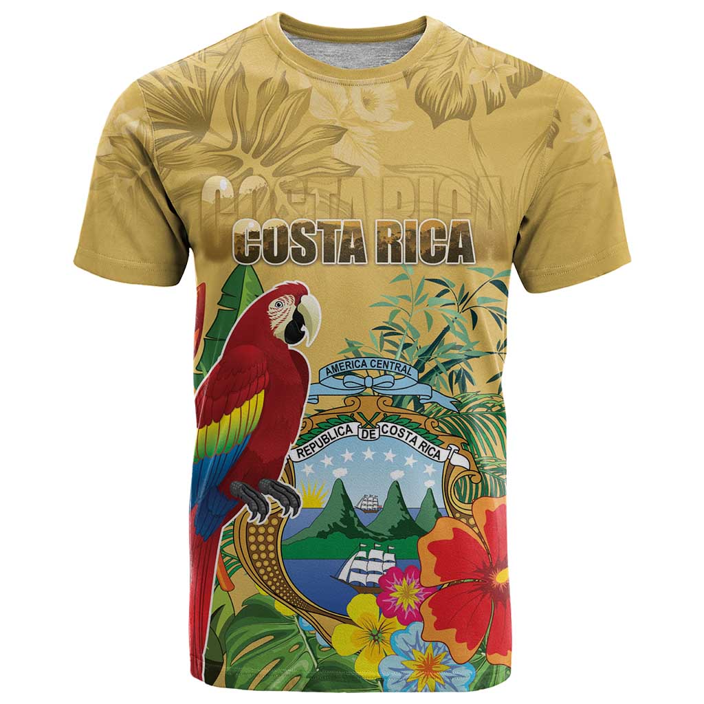 Costa Rica Independence Day T Shirt Scarlet Macaw Parrot Tropical Flowers - Wonder Print Shop