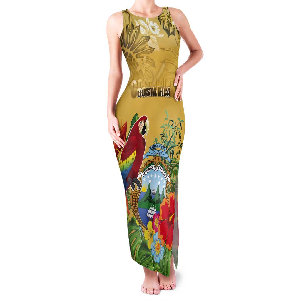 Costa Rica Independence Day Tank Maxi Dress Scarlet Macaw Parrot Tropical Flowers - Wonder Print Shop