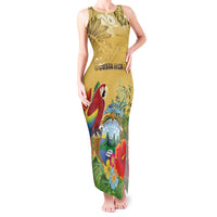 Costa Rica Independence Day Tank Maxi Dress Scarlet Macaw Parrot Tropical Flowers - Wonder Print Shop