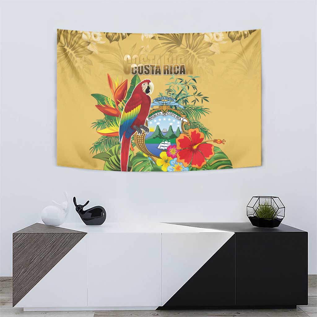 Costa Rica Independence Day Tapestry Scarlet Macaw Parrot Tropical Flowers - Wonder Print Shop