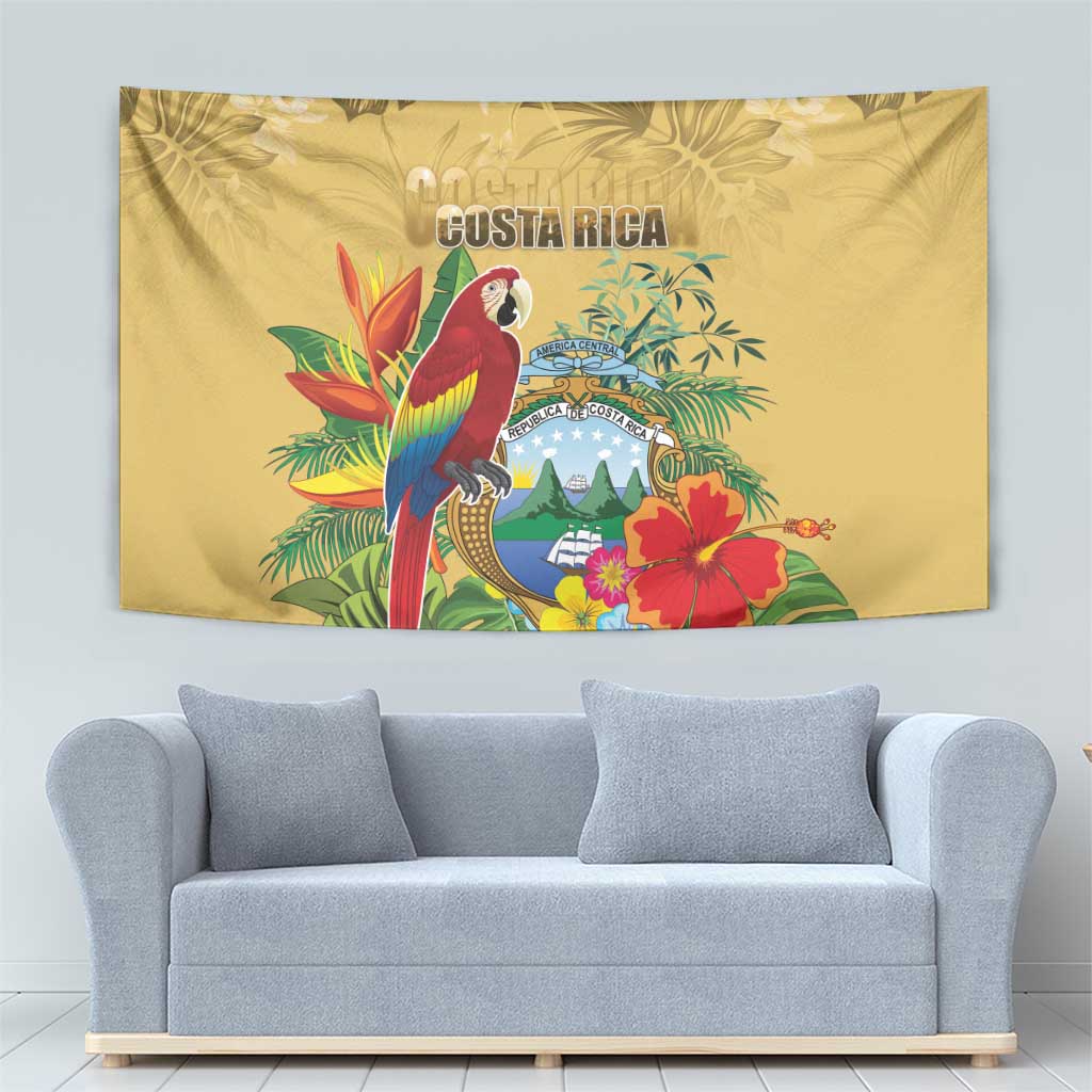 Costa Rica Independence Day Tapestry Scarlet Macaw Parrot Tropical Flowers - Wonder Print Shop